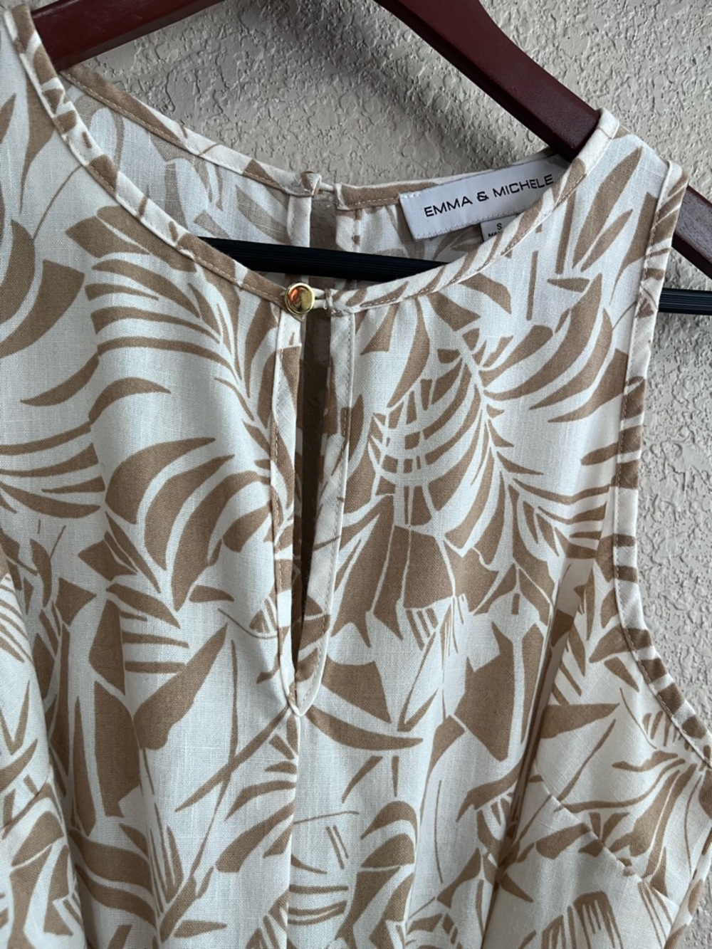 Emma & Michele Neutral Tropical Palm Print Sleeveless Wide Leg Jumpsuit Small